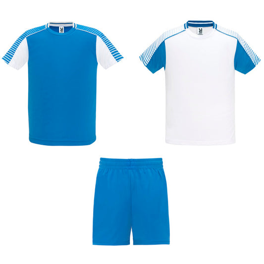Roly Juve men's sports set in white/royal blue, ready for logo printing or embroidery