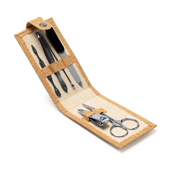 Stamina Podox manicure kit with cork case and snap fastener, ready for laser engraving