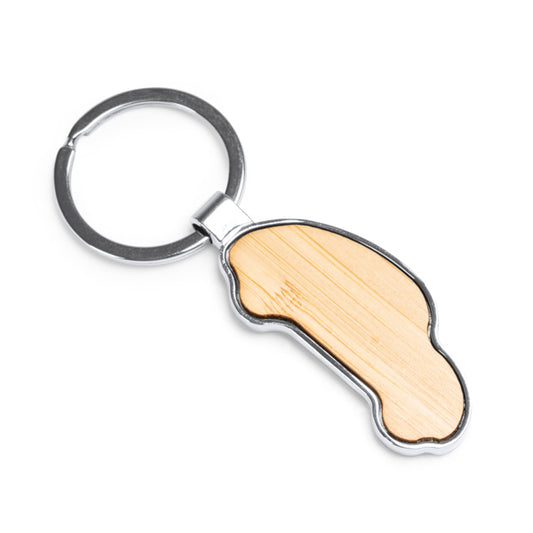 Stamina Teslar bamboo and chrome-plated metal keyring, ready for laser engraving