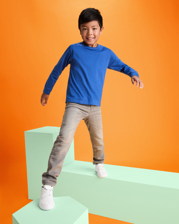 Roly Pointer Child kids' long-sleeve T-shirt in white, alternative view, ready for logo printing or embroidery