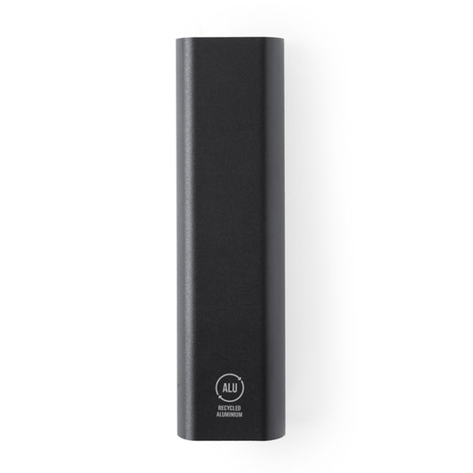 Stamina Bony recycled aluminium power bank 600 mAh in black, ready for logo printing