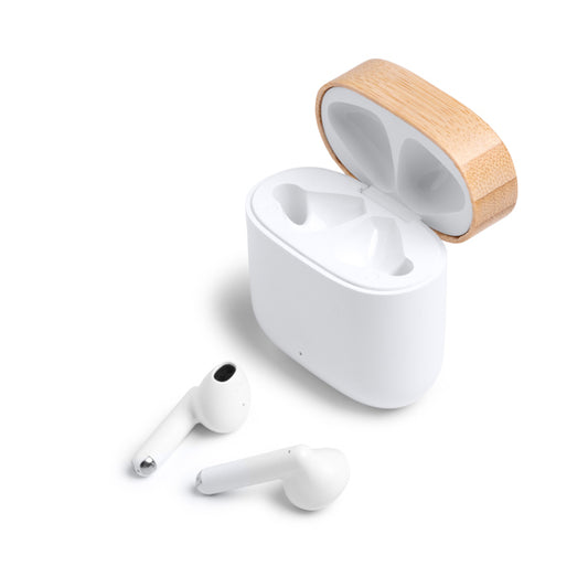 Stamina Sauro recycled ABS and bamboo earbuds, ready for logo printing