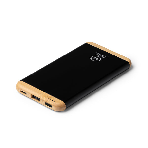 Stamina Guler recycled aluminium and bamboo power bank, ready for logo printing