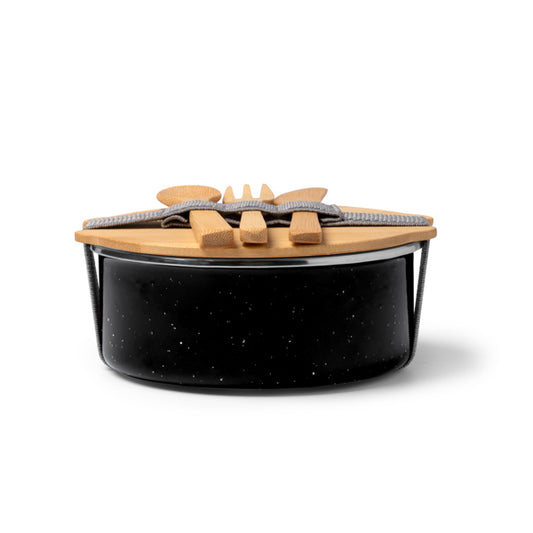 Stamina Evelin ceramic and bamboo lunch box in black, ready for logo printing