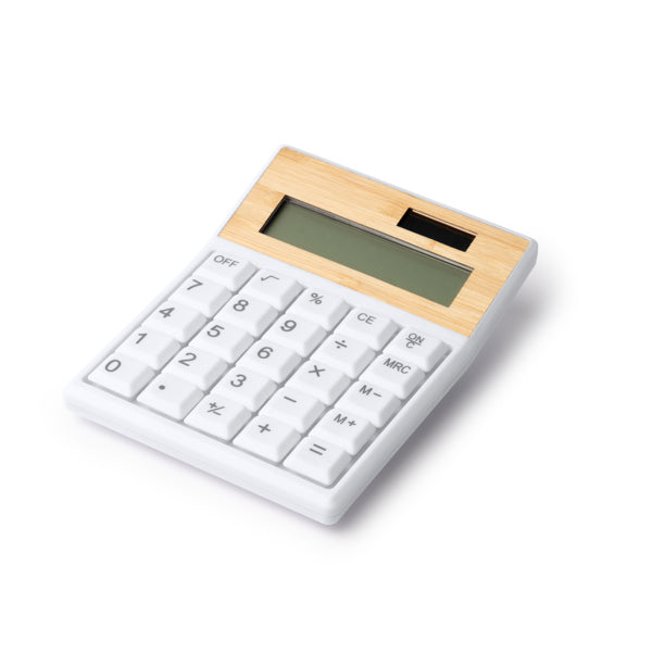 Stamina Verex recycled ABS and bamboo calculator, ready for laser engraving