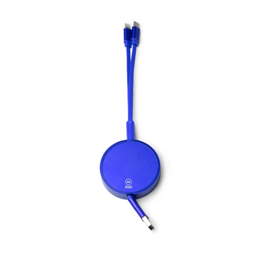 Stamina Dawson recycled aluminium charging cable in royal blue, ready for laser engraving