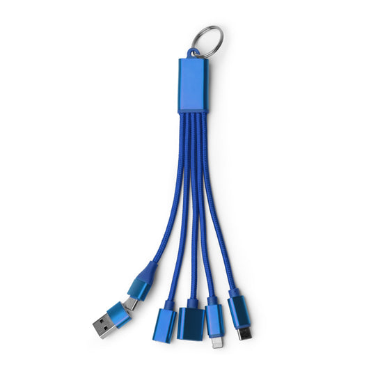 Stamina Koltax recycled aluminium 7-in-1 charging cable in royal blue, ready for laser engraving