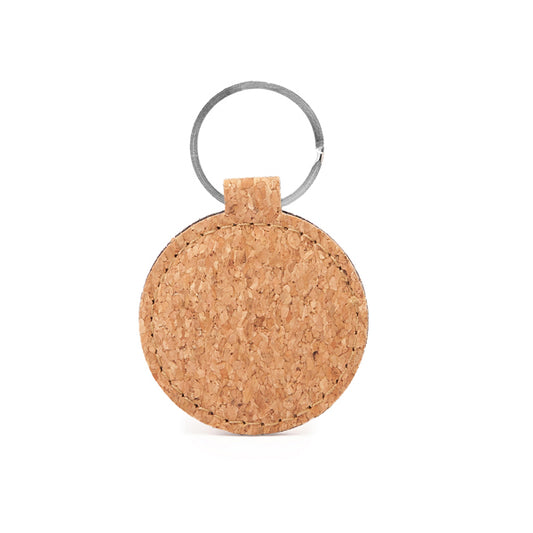 Stamina Hibis cork and metal keyring in round, ready for laser engraving