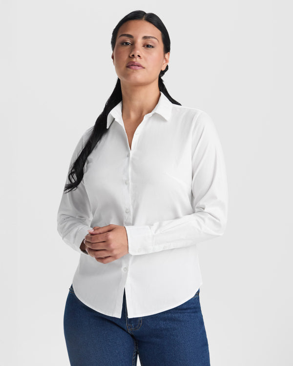 Roly WRK Moscu Woman women's shirt in white, alternative view, ready for logo printing or embroidery