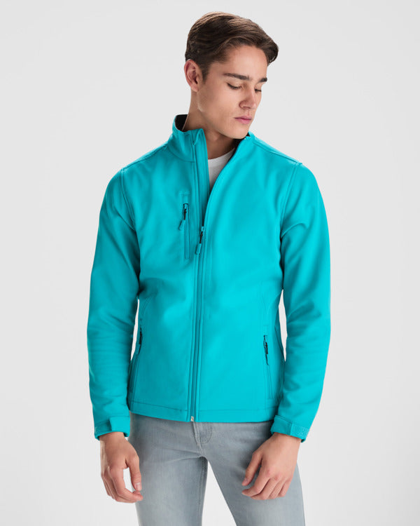 Roly Nebraska men's softshell jacket in black, alternative view, ready for logo printing or embroidery