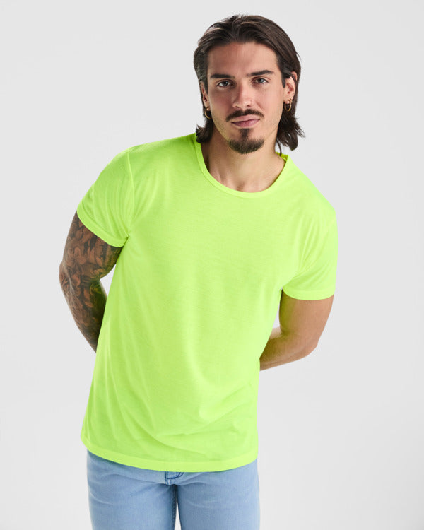 Roly Akita men's T-shirt in fluor yellow, alternative view, ready for logo printing or embroidery