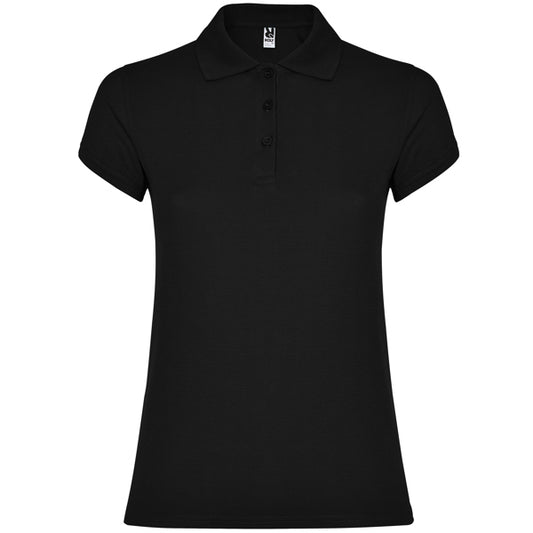 Roly Star Woman women's polo shirt in black, ready for logo printing or embroidery