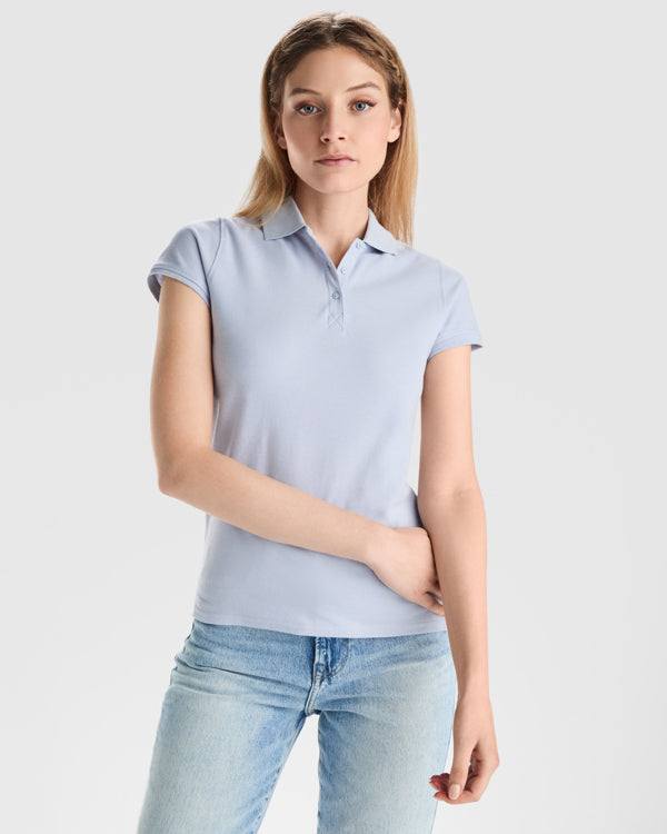Roly Star Woman women's polo shirt in white, alternative view, ready for logo printing or embroidery
