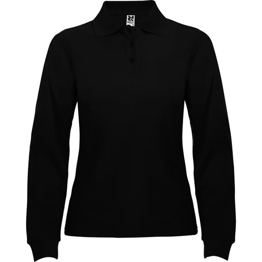 Roly Estrella Woman L/s women's long-sleeve polo shirt in black, ready for logo printing or embroidery