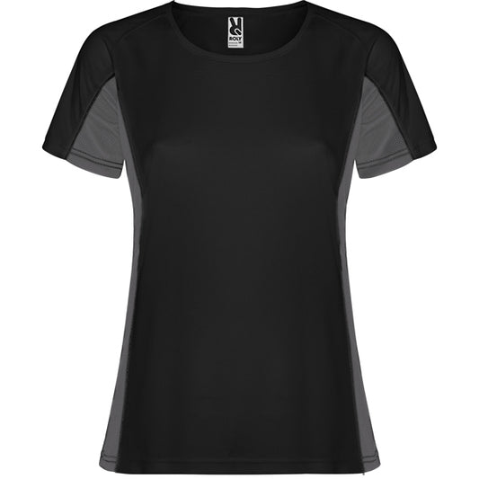 Roly Shanghai Woman women's T-shirt in black/dark lead, ready for logo printing or embroidery