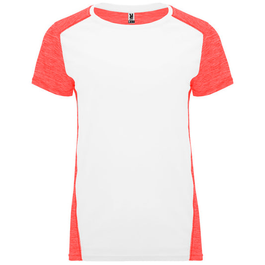 Roly Zolder Woman women's T-shirt in white/heather fluor coral, ready for logo printing or embroidery
