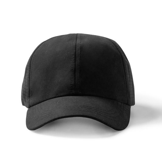 Stamina Karin RPET microfibre cap in black, ready for logo printing