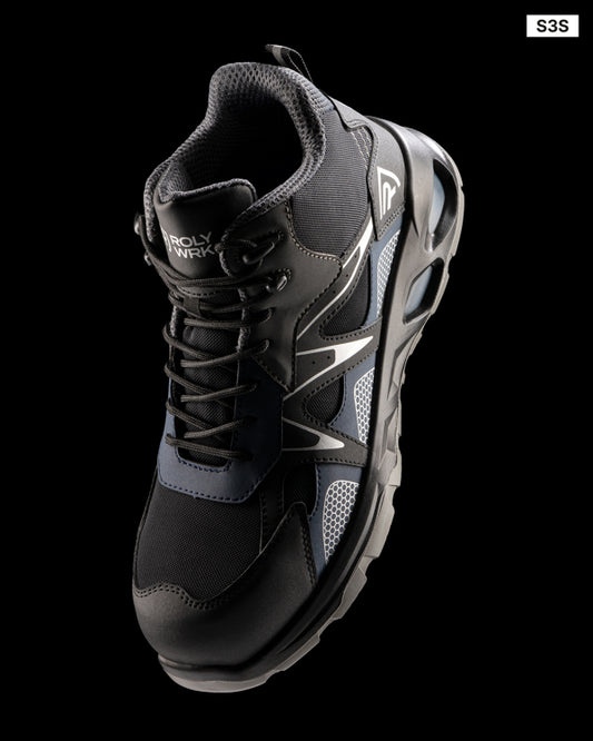 Roly WRK Giskan unisex work boots in black/navy blue, alternative view, ready for logo printing or embroidery