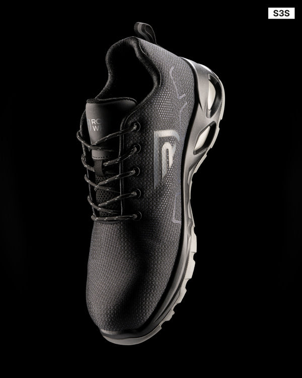 Roly WRK Ulmus unisex work shoes in black, alternative view, ready for logo printing or embroidery
