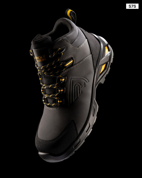 Roly WRK Lua unisex work boots in plomo/amarillo wrk, alternative view, ready for logo printing or embroidery