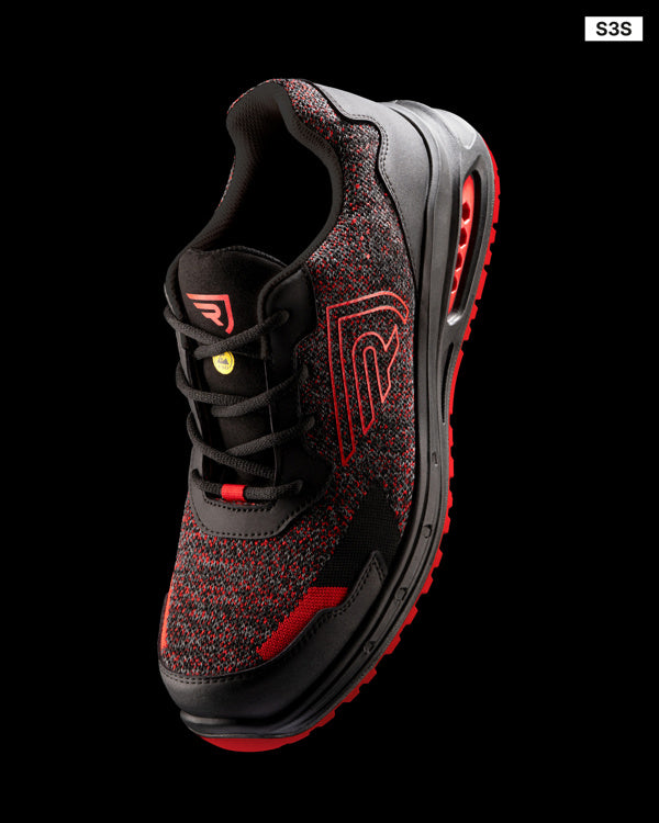 Roly WRK Garnet unisex work shoes in negro/rojo melange/rojo laboral, alternative view, ready for logo printing or embroidery