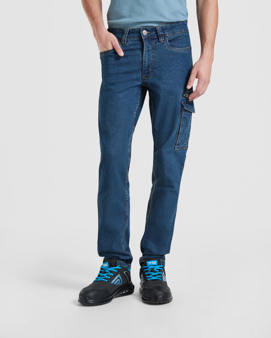 Roly WRK Raptor unisex trousers in blue jeans, alternative view, ready for logo printing or embroidery