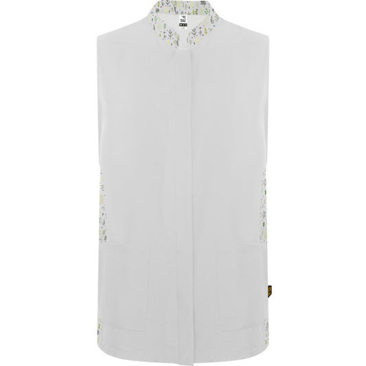 Roly WRK Aldany women's apron in white/botanic print, ready for logo printing or embroidery
