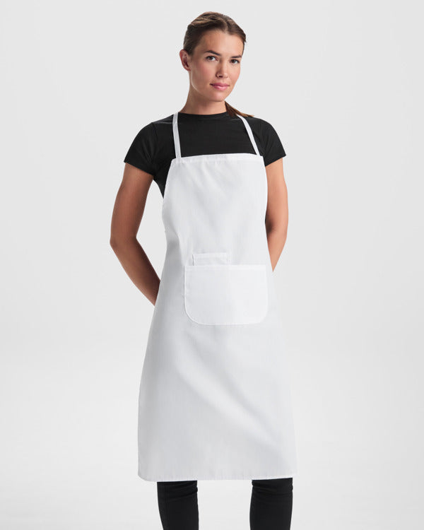 Roly WRK Ducasse unisex apron in white, alternative view, ready for logo printing or embroidery