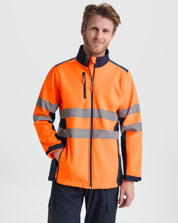Roly WRK Antares men's high-visibility softshell jacket in lead/fluor yellow, alternative view