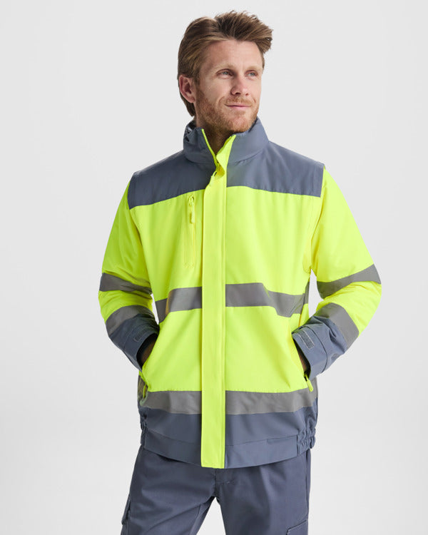 Roly WRK Epsylon men's high-visibility padded jacket in lead/fluor yellow, alternative view