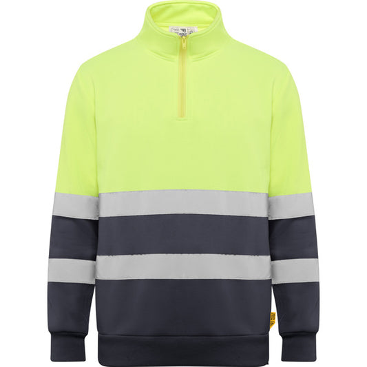 Roly WRK Spica unisex high-visibility sweatshirt in lead/fluor yellow, ready for logo printing or embroidery