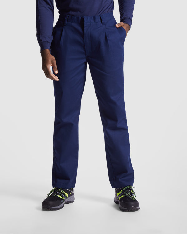 Roly WRK Ranger unisex flame-retardant trousers in navy blue, alternative view, ready for logo printing or embroidery