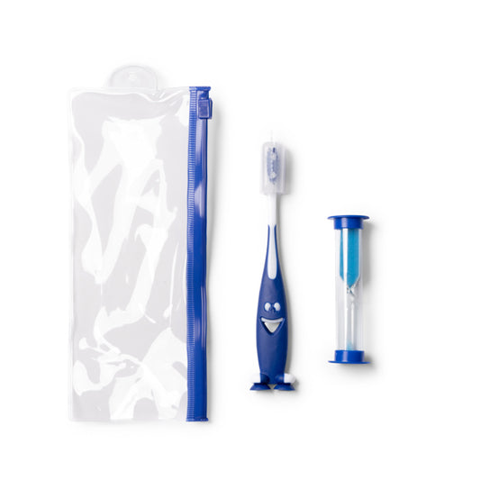 Stamina Mesler toothbrush set with sand clock in royal blue, ready for laser engraving