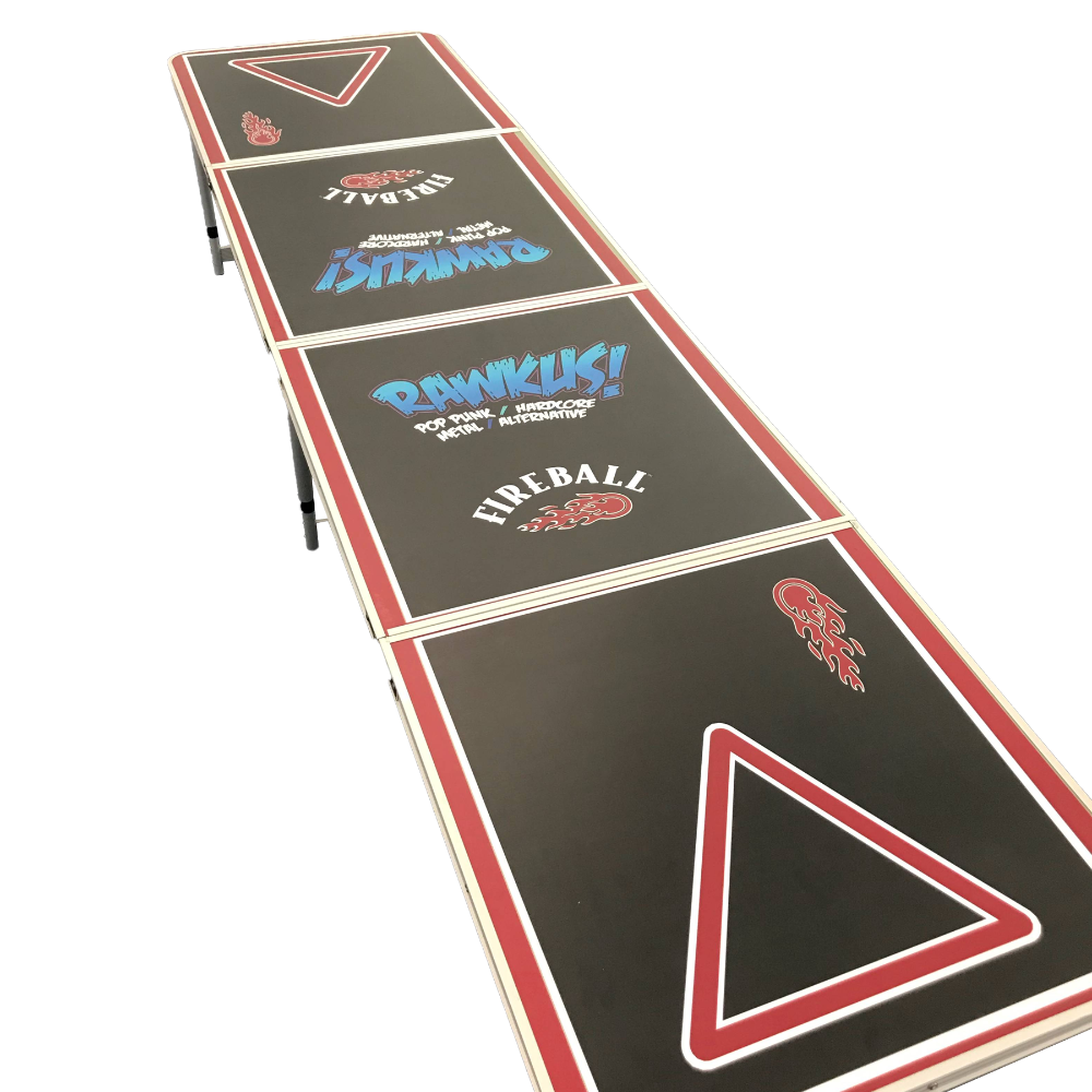 Regulation folding beer pong table with a black full-colour printed top