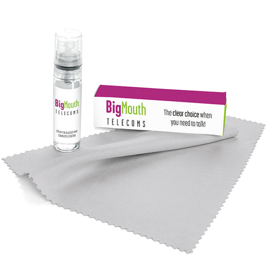 2 Piece Glasses and Screen Cleaning Kit in a Box, Printed Label branded desk accessory in white printed with your company