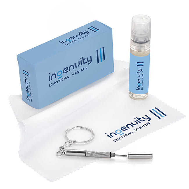 3 Piece Glasses and Screen Cleaning Kit in a Box, Printed Label branded desk accessory in white printed with your company