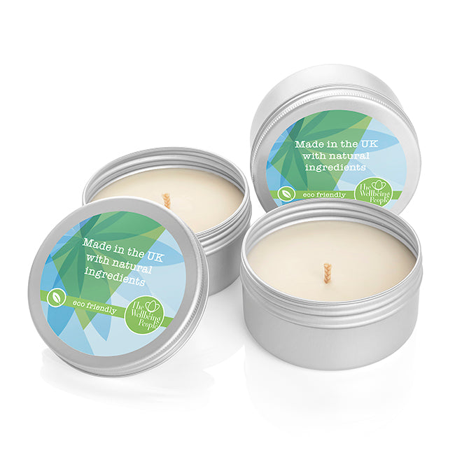 Natural Wax Candle in a Tin (100g) branded candle in silver printed with your company logo