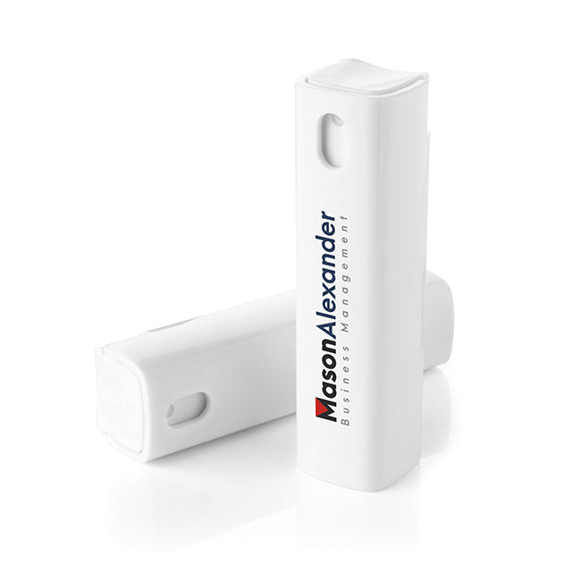 Glasses and Computer Screen Cleaner Spray (9ml) branded desk accessory in white printed with your company logo