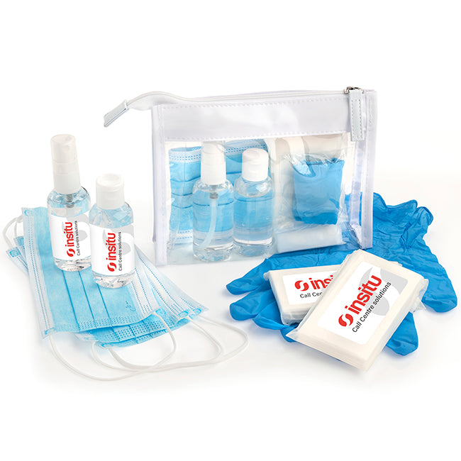 Emergency Breakdown Kit in a Clear PVC White Trim Bag branded travel essential in clear/white printed with your company logo