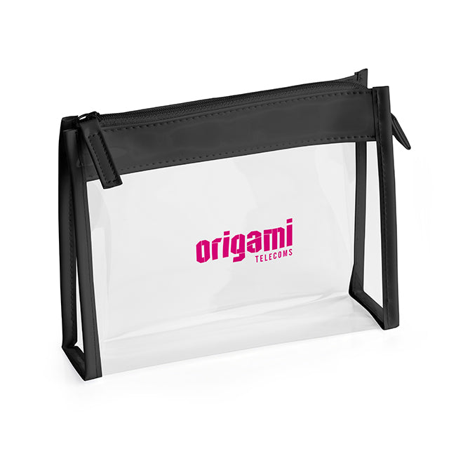 Clear PVC Bag with Black Trim and Zipper branded bag in black, clear printed with your company logo