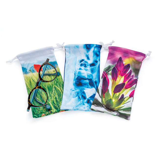 Microfibre Glasses Pouch branded desk accessory in black, blue, brown, green, orange, pink, purple, red, white, yellow