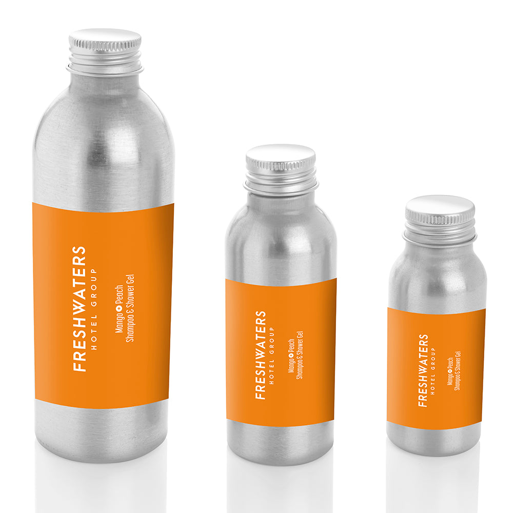 Mango & Peach 2 in 1 Shampoo Shower Gel (200ml) branded personal care item in silver printed with your company logo
