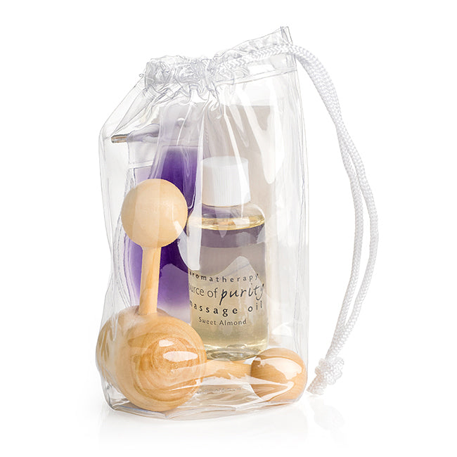 Tripod Massager Set branded wellbeing gift in brown printed with your company logo