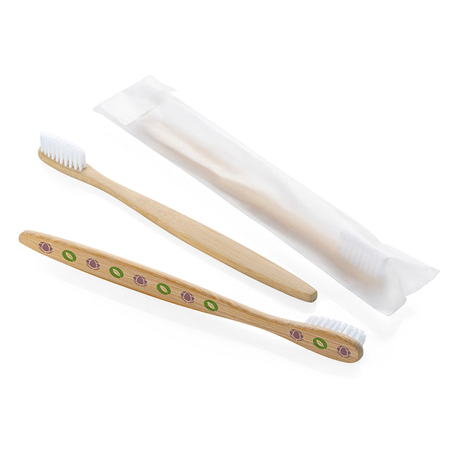 Bamboo Toothbrush and Colagte Toothpaste branded personal care item in brown printed with your company logo