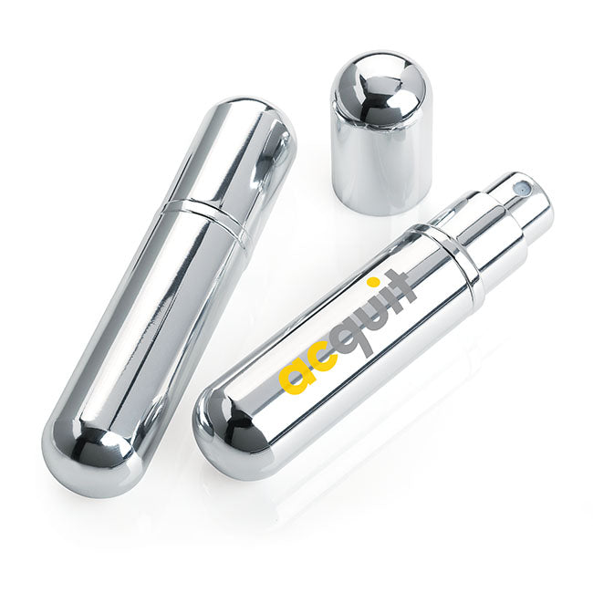 Silver Coloured Perfume Atomiser branded beauty item in silver printed with your company logo