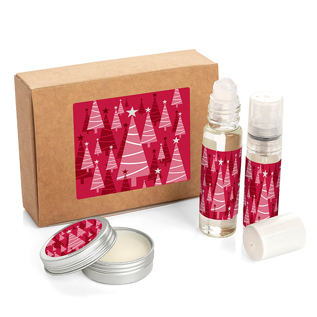 3pc Christmas Wellbeing Essentials Kit in a Box branded home accessory in brown/silver printed with your company logo