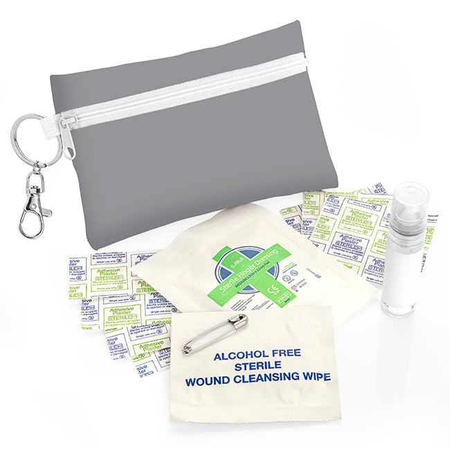First Aid Kit Pouch on a Clip branded hygiene essential in black, blue, brown, green, orange, pink, purple, red, white