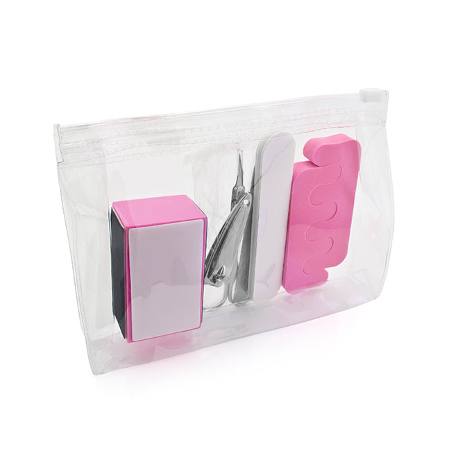 6 Piece Manicure Set in a EVA Slide Clear Zippered Toiletry Bag branded beauty item in pink printed with your company logo