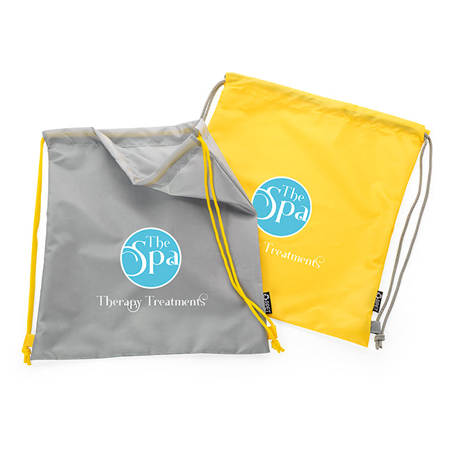 Printed rPET Drawstring Bag branded drawstring bag in black, blue, brown, green, orange, pink, purple, red, white, yellow