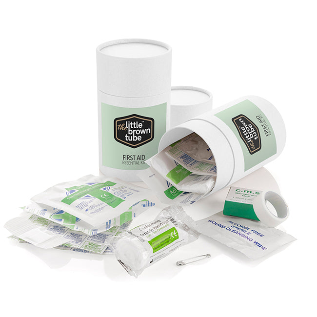 The Little Brown Tube First Aid Kit branded event giveaway in black, brown, white printed with your company logo